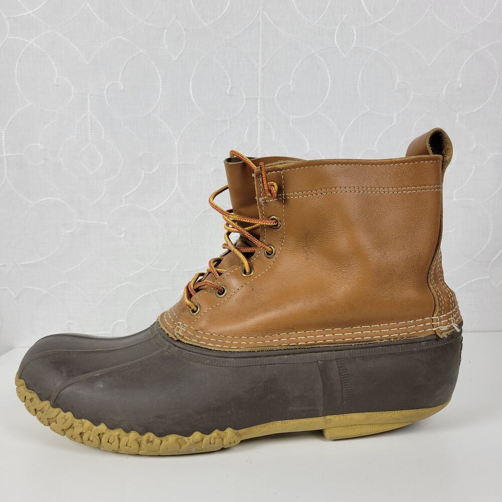 Vintage LL Bean Boots Mens 13 Brown Tan Leather Maine Hunting Duck Boot 8" Ankle